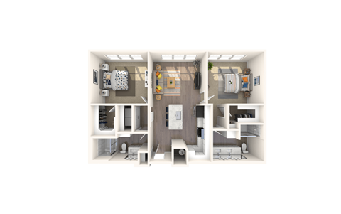Floor plan for 2 beds, 2 baths, 1095 sqft